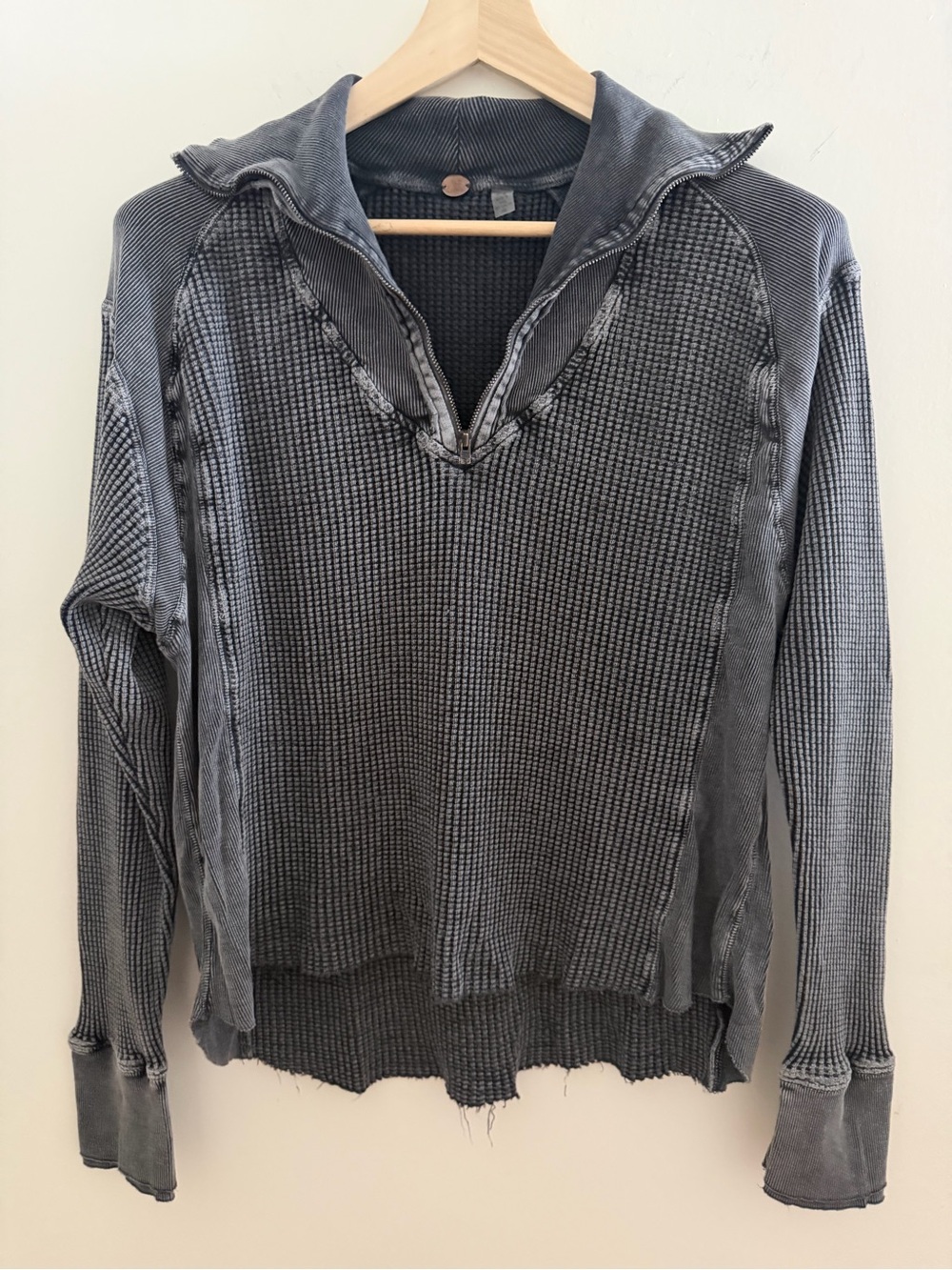Free People FP One Mason Waffle Knit Zip Hoodie Faded Black XL